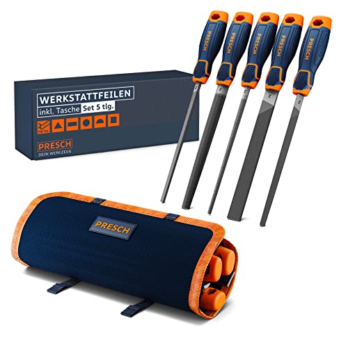 Presch Werkstattfeilen Set 5tlg. inkl Rolltasche - Hochwertiges Metallfeilen Set mit Hieb 2 inkl. Flachstumpffeile, Halbrundfeile, Rundfeile, Dreikantfeile und Vierkantfeile - Profi Feilenset Metall Presch Werkstattfeilen Set 5tlg. inkl Rolltasche - Hochwertiges Metallfeilen Set mit Hieb 2 inkl. Flachstumpffeile, Halbrundfeile, Rundfeile, Dreikantfeile und Vierkantfeile - Profi Feilenset Metall von PRESCH