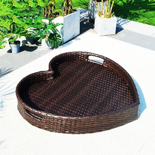 PRESSLAY Floating Tray Table Bar DIY Floating Tray, Heart Rattan Woven Floating Serving Tray Table, Swimming Pool Float for Sandbars, Spas, & Parties (Color : Brown) von PRESSLAY