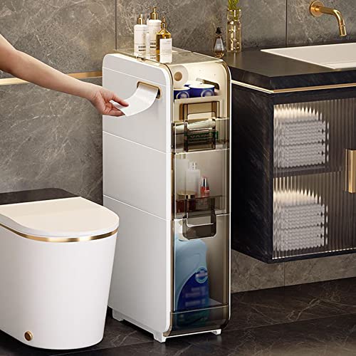 PRESSLAY Badezimmer-Unterschrank - Multifunktionaler, weißer, schmaler Toiletten-Organizer-Unterschrank - Kleine Badezimmeraufbewahrung, schmaler Toiletten-Waschtisch von PRESSLAY