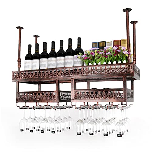 PRESSLAY Deckenhängendes Weinglasregal im europäischen Stil, Weinflaschenhalter, Dekoration, Stielglas, Kelchregal für Bars (Farbe: Rotbronze, Größe: 100/120 x 35 cm) von PRESSLAY