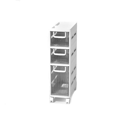 PRESSLAY Gap-Aufbewahrungsschrank für Badezimmer mit 2/3/4 Ebenen, 6,3 Zoll schmaler Toilettenpapier-Aufbewahrungsschrank, schmale Kommode, vertikale Aufbewahrungseinheit für Wand-/Ecksofaseite, 3 Eb von PRESSLAY