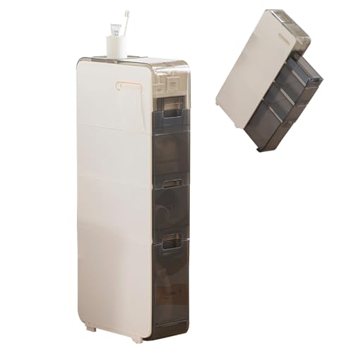 PRESSLAY Kleiner weißer Eckunterschrank fürs Badezimmer, schmaler Toilettenschrank mit Schublade, schmaler Waschbecken-Organizer, Toilettenpapier-Aufbewahrungsturm von PRESSLAY