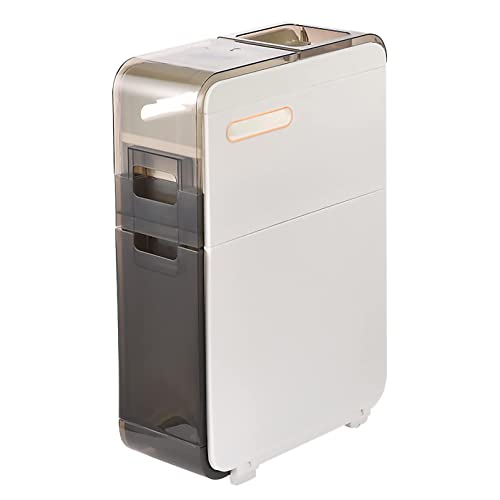 PRESSLAY Schmaler Badezimmer-Aufbewahrungsschrank, freistehender Toilettenpapierhalter mit ausziehbaren Schubladen und Rollen von PRESSLAY