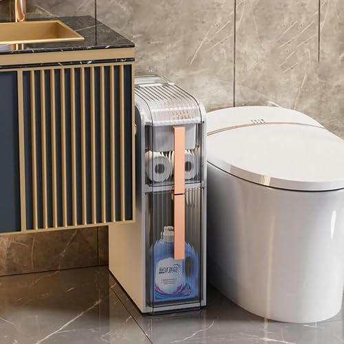 PRESSLAY Schmaler Badezimmer-Aufbewahrungsschrank mit Toilettenpapierhalter, Aufbewahrungsschrank mit Rädern für kleine Küchen, Wäscherei, Wohnzimmer, Toilettenlücke, 2 Ebenen von PRESSLAY