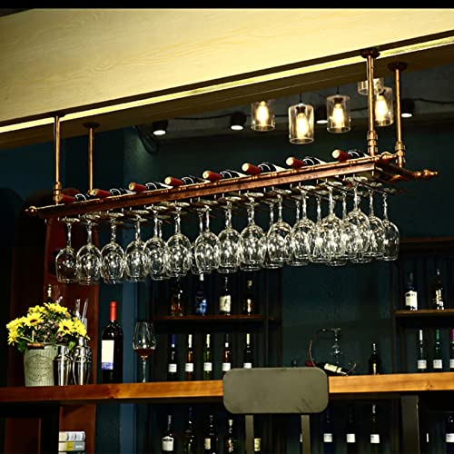 PRESSLAY Weinregal Deckenweinregale | Hängender Weinglashalter | Vintage Bronze Weinflaschenregal | Champagner-Stielglashalter| Höhenverstellbar (Größe: 60 x 30 cm) von PRESSLAY