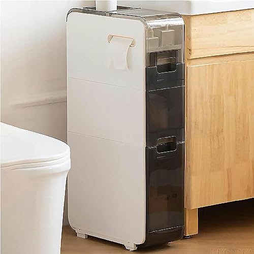 PRESSLAY stapelbare Aufbewahrungsschubladen, 4-stufiger Badezimmer-Aufbewahrungsschrank für kleine Räume, 6,9 Zoll breit, schmaler Badezimmer-Aufbewahrungsschrank, Aufbewahrungsschrank über der Toile von PRESSLAY