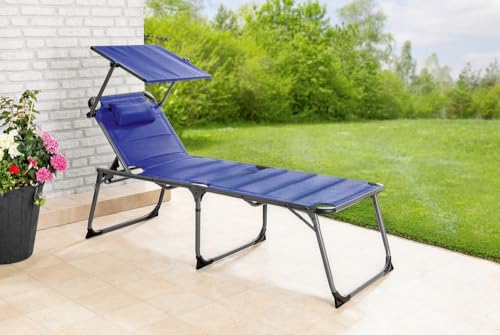 Komfort-Sonnenliege inkl. Kissen gepolstert aus Aluminium, ca. 193 x 67 x 32 cm - Blau von PRESTIGE HOME LIVING OUTDOOR
