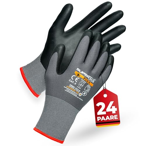 PRESTIGION 24 Paare Arbeitshandschuhe Herren Größe 7-S - Arbeitshandschuhe mit Rutschfeste Nitril-Beschichtung - Robust und Abriebfest Handschuhe Arbeitshandschuhe von PRESTIGION