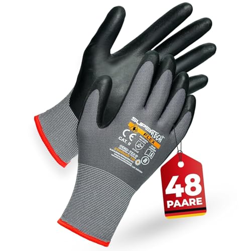 PRESTIGION 48 Paare Arbeitshandschuhe Herren Größe 8-M - Arbeitshandschuhe mit Rutschfeste Nitril-Beschichtung - Robust und Abriebfest Handschuhe Arbeitshandschuhe von PRESTIGION