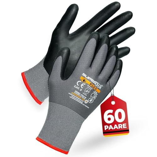 PRESTIGION 60 Paare Arbeitshandschuhe Herren Größe 8-M - Arbeitshandschuhe mit Rutschfeste Nitril-Beschichtung - Robust und Abriebfest Handschuhe Arbeitshandschuhe von PRESTIGION