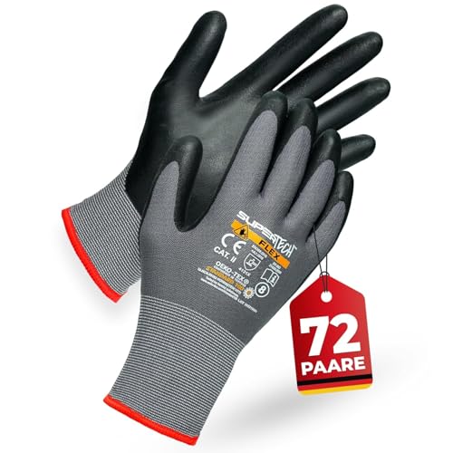 PRESTIGION 72 Paare Arbeitshandschuhe Herren Größe 9-L - Arbeitshandschuhe mit Rutschfeste Nitril-Beschichtung - Robust und Abriebfest Handschuhe Arbeitshandschuhe von PRESTIGION