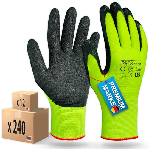 PRESTIGION Arbeitshandschuhe Herren Größe 10-XL (48 Paare) – Latex Handschuhe Arbeit - Abriebfest - Ideal für die Baustelle, den Heimwerker oder den Garten von PRESTIGION