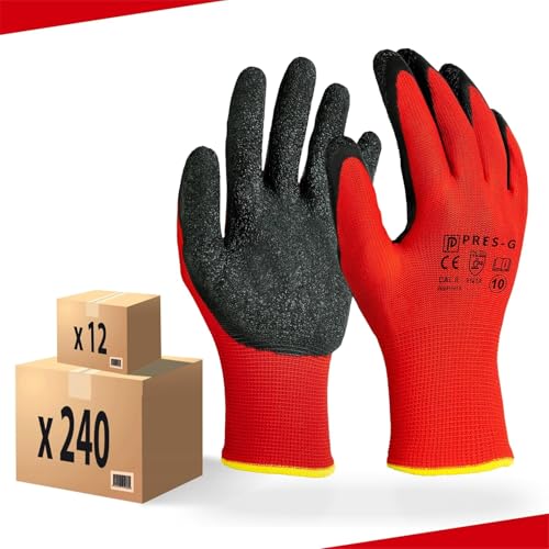 PRESTIGION Arbeitshandschuhe Herren Größe 7-S (240 Paare) - Latex Handschuhe Arbeit - Abriebfest - Ideal für die Baustelle und Heimwerker oder den Garten von PRESTIGION
