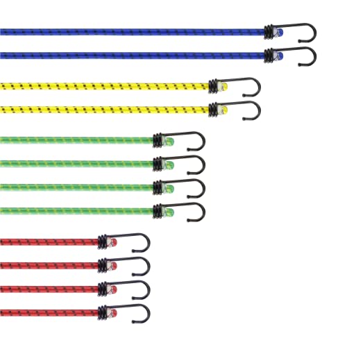 PRETEX 12er-Set Spanngummi mit Haken in 4 Längen - hochbelastbare mehrfarbige Gepäckspanner - Expander mit Haken - Spanngurt Set - Ladungssicherung für unterschiedliche Gepäckarten von PRETEX