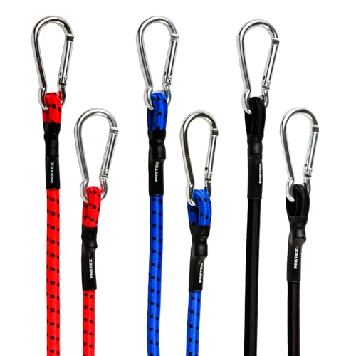 PRETEX Spanngummi mit Haken 6er-Set in 3 Längen - hochbelastbare mehrfarbige Gepäckspanner - Gummiband Expander mit Haken - Gummi Spanngurte mit Haken - Bungee Cord Set von PRETEX