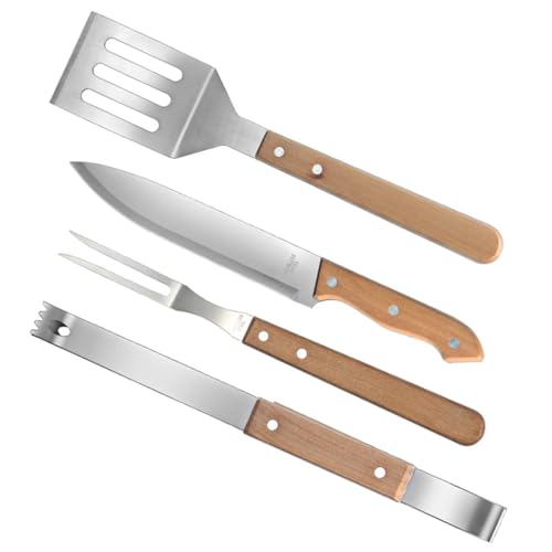 PRETYZOOM 1 Satz Grill Set Teiliges BBQ Werkzeug Set aus mit Holzgriff Grillzange Grillspatel Grillgabel und Cutter für Camping und Outdoor Partys von PRETYZOOM