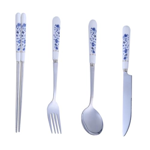 PRETYZOOM 1 Set Blaues Und Weißes Porzellangeschirr Küchenbesteck Besteck Weißes Und Blaues Porzellan Silberbesteck Goldener Küchenutensilienhalter Partybesteck Hochzeitsbesteck von PRETYZOOM
