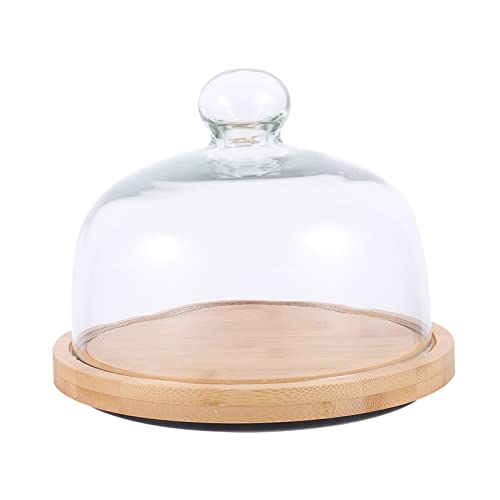 PRETYZOOM 1 Stück Rotierendes Snack Tablett mit Glasdeckel Runde Kuchenplatte für Desserts für Partys Küchen und Restaurants Design Khaki Transparent Vielseitig Einsetzbar von PRETYZOOM
