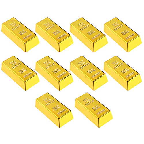 PRETYZOOM 10 Stück Plastik Goldbarren Gefälschte Goldene Ziegel Glitter Simulation Requisiten Film Requisiten Schatzsuche Spielzubehör (6X2. 8X1. 7Cm) von PRETYZOOM