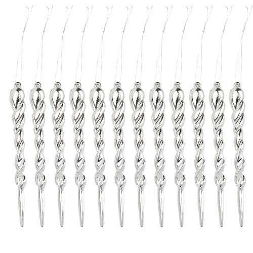 PRETYZOOM 12Pcs Weihnachtsbaum Eiszapfen Twist Eiszapfen Ornament 13Cm Weihnachtsbaum Hängen Ornament für Hochzeit Urlaub Hausgarten Dekoration Silber von PRETYZOOM