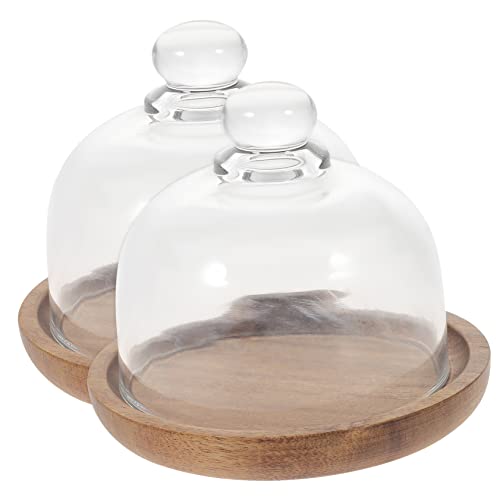 PRETYZOOM 2 Sätze Glasschale aus Massivholz elegant küchenarmatur Tortenständer mit Deckel Tortenständer mit Kuppelabdeckung Kristall Kuchendeckel Macaron Container Ausstellungsstand hölzern von PRETYZOOM