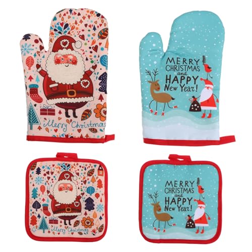 PRETYZOOM 2 Sets Weihnachten Muster Mikrowelle Mitts Set Ofen Mitts Pad Backen Ware Set von PRETYZOOM