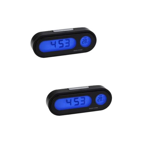 PRETYZOOM 2 Stck. Digitales Auto Armaturenbrett Thermometer mit Hochpräziser Elektronischer Uhr Mini LCD Anzeige Energiesparend Stabile Befestigung Blaue Hintergrundbeleuchtung Geeignet für von PRETYZOOM