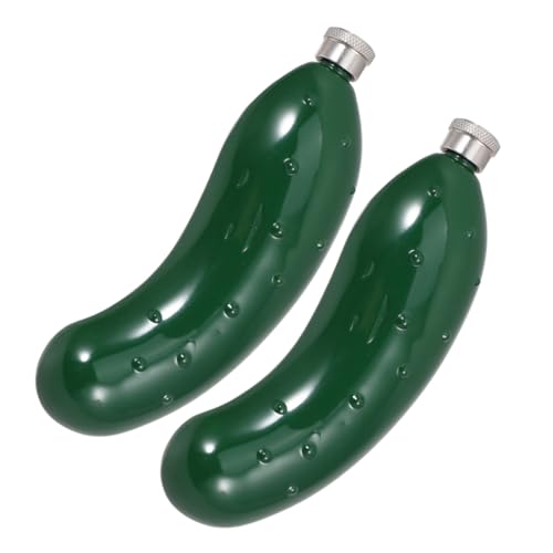 PRETYZOOM 2 Stück Edelstahl Gurkenform Tragbare Whiskeyflasche Auslaufsicher Für Outdoor Camping Wandern von PRETYZOOM