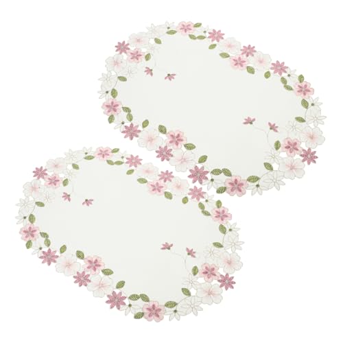 PRETYZOOM Tischdecken-Set Mit Hohlen Satinblumen 2 Stück Handbestickte Tischsets Mit Spitze Rustikaler Europäischer Stil Für Besondere Anlässe von PRETYZOOM
