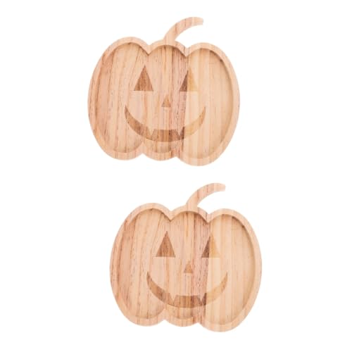 PRETYZOOM 2 Stück Halloween Kürbis Holz Servierplatte Langlebiges Snack Tablett Wiederverwendbares Leichtes Holztablett für Obst Snacks und Vorspeisen Robust und Elegant von PRETYZOOM