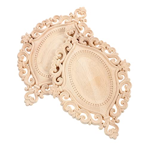 PRETYZOOM 2 Stück Holzgeschnitzte Möbelapplikationen Onlay Unlackiert Deko Ornamente für Schrankrahmen Wand Verzierung Vintage Holzaufkleber von PRETYZOOM