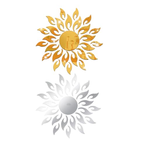 PRETYZOOM 2 Stück Teiliges Sonnenblumen Spiegelsticker Selbstklebend Acrylspiegel Wanddeko Wohnzimmer Badezimmer Gold Silber von PRETYZOOM