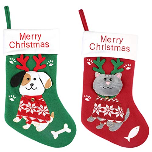 PRETYZOOM 2 Stücke Weihnachtsstrumpf zum aufhängen Nikolausstrumpf Filz Katze Hund Geschenktüte Beutel Tiere Figuren Nikolausstiefel Kamin Fenster Ornament Frohe Weihnachten Weihnachtsdeko von PRETYZOOM