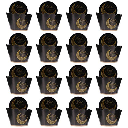 PRETYZOOM 24Pcs Eid Mubarak Cupcake Wrapper Ramadan Mubarak Muffin Backen Tassen mit Kuchen Topper Eid Mubarak Dekorationen von PRETYZOOM