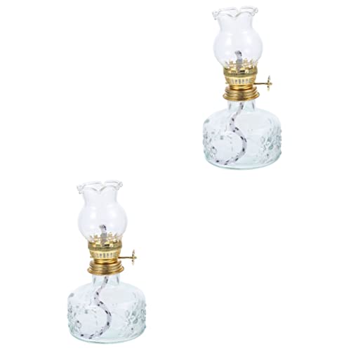 PRETYZOOM 2st Petroleumlampe Aus Glas Kerzen Batteriebetrieben Laterne Nachttischlampe Paraffinheizung Kerzenwachswärmer Flackern Goldene Lampe Tischlampen Für Wohnzimmer Lichter Transparent von PRETYZOOM