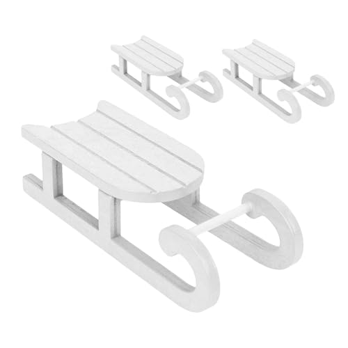 PRETYZOOM 3 Stück Weihnachtsschlittenverzierungen DIY-Schlitten-Ornament Weihnachtstischverzierung Kleine Schlittenfigur Mini-Schlitten Aus Holz Weihnachtsschlitten Aus Holz Hölzern Weiß von PRETYZOOM