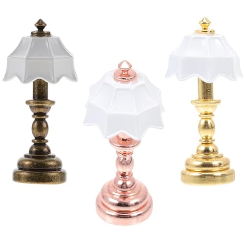 PRETYZOOM 3st Puppenstuben-tischlampe Schreibtischlampe Miniatur-nachttischlampe Lampe Für Schlafzimmer Mini-hausaccessoire Puppenhaus-puzzle Miniaturen Tischlicht Led-mini-leuchten Metall von PRETYZOOM