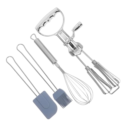 PRETYZOOM 4 Stück Backwerkzeug-Set Schneebesen manueller Handmixer Küchenbesen zum Mixen Handkurbelmischer Manuelles Drehschieber Stabmixer Küchenwerkzeug Eiermischer Rostfreier Stahl von PRETYZOOM