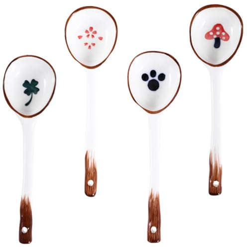 PRETYZOOM 4 Stück Handgefertigte Japanische Löffel Retro Keramik mit Langem Griff Handgemalte Designs Hundepfote Pilz Kleeblatt Kirschblüte für Suppen Desserts Stilvolle Tischdekoration PRETYZOOM 4 Stück Handgefertigte Japanische Löffel Retro Keramik mit Langem Griff Handgemalte Designs Hundepfote Pilz Kleeblatt Kirschblüte für Suppen Desserts Stilvolle Tischdekoration von PRETYZOOM