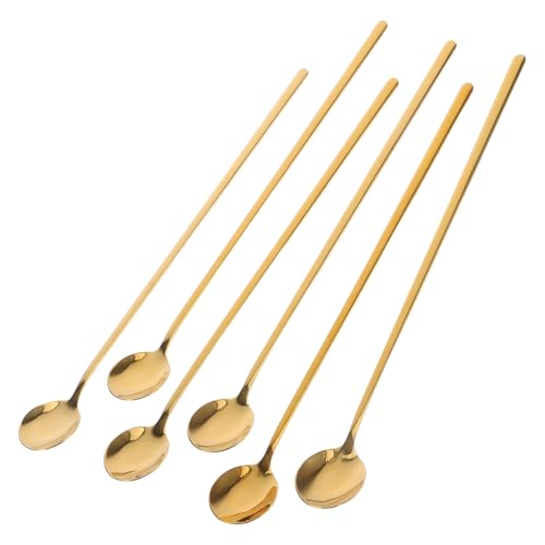 PRETYZOOM 6 Stück Goldene Kaffeelöffel aus Edelstahl mit Langem Griff Vielseitiger Rührlöffel für Kaffee Smoothies Eiscreme und Cocktails Ergonomisch und Edel für Zuhause von PRETYZOOM