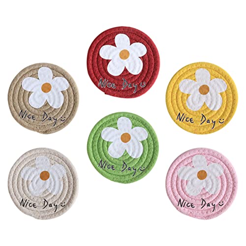 PRETYZOOM 6 Stück Teiliges Handgefertigter Runder Baumwollgeflecht Untersetzer rutschfeste Hitzebeständige Platzmatten für Küche und Tischdekoration Durchmesser Gelb Grün Rot und Khaki von PRETYZOOM