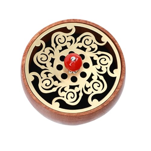 PRETYZOOM Antikes Räuchergefäß mit Kupferdeckel Runde Desktop Aromalampe aus Holz Dekorativer Räucherstäbchenhalter für Wohnzimmer Büro Meditation Geschenkidee von PRETYZOOM
