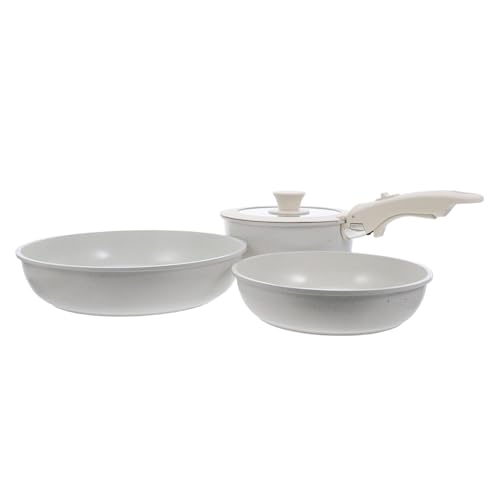 PRETYZOOM Ceramic Kochtopf set mit Abnehmbarem Griff Gesundes Antihaft kochgeschirr Vielseitig für Braten Schmoren Platzsparend Stapelbar Geeignet für Camping und Tägliche Küche von PRETYZOOM