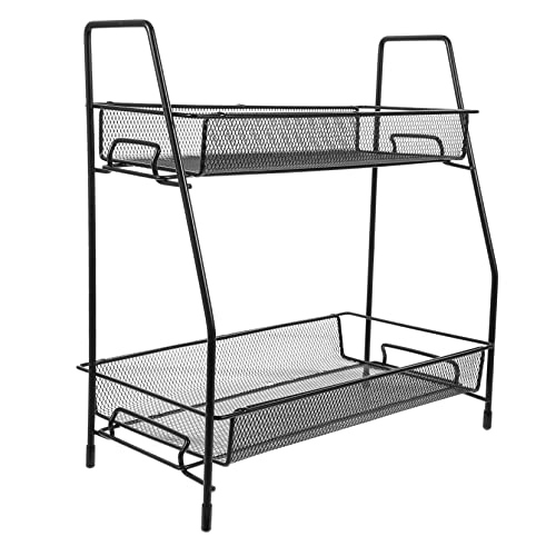 PRETYZOOM Double Layer Gewürzregal aus Eisen Küchenarbeitsplatte Organizer mit Starker Tragfähigkeit Robustes Küchenregal für Gewürzflaschen und Kleine Gegenstände Schwarzes Kompaktes von PRETYZOOM