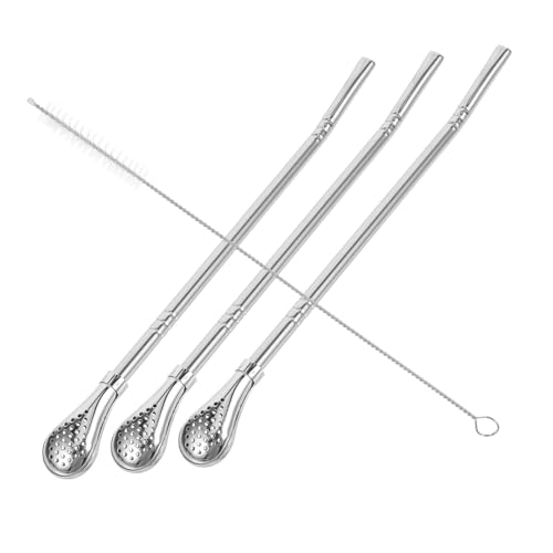 PRETYZOOM Edelstahl Rührstrohhalme Teilig Abnehmbar mit Reinigungsbürste Multifunktionale Trinklöffel für Kaffee Tee Saft Spiegelpoliert Ergonomisch Langlebig und Platzsparend von PRETYZOOM