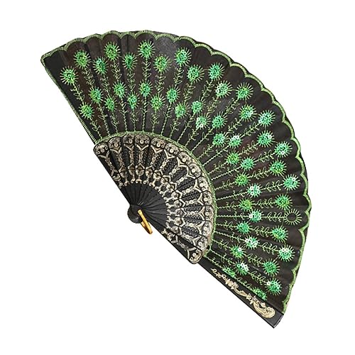 PRETYZOOM Eleganter Handfächer in Pfauenform Handgefertigt Bestickter Pailletten-fächer Grün Für Bühnenshow PRETYZOOM Eleganter Handfächer in Pfauenform Handgefertigt Bestickter Pailletten-fächer Grün Für Bühnenshow von PRETYZOOM