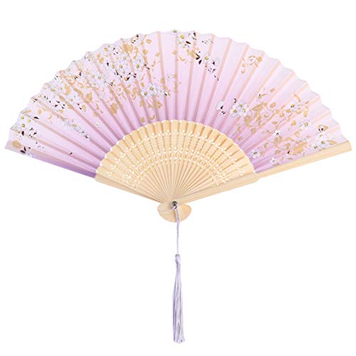 PRETYZOOM Exquisite Faltbare Seide Fan Kirschblüte Faltbare Handventilator Bambus Faltfächer Tanzleistung Fan Chinesische Fans für Hochzeitsfeier Wohnkultur von PRETYZOOM