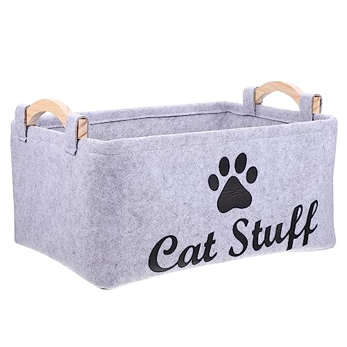 PRETYZOOM Felt Aufbewahrungskorb mit Holzgriffen Haustier Organizer Leicht Tragbar Quadratischer Filzkorb für Hunde und Katzenspielzeug Praktischer Zubehör Behälter für Haustierbedarf von PRETYZOOM