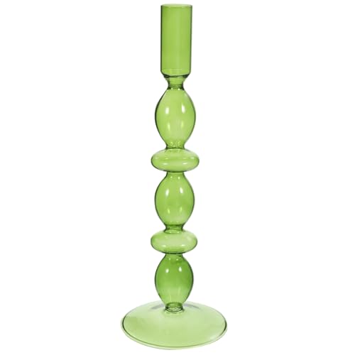 PRETYZOOM Glas-Kerzenhalter Spitz Zulaufende Glas-Kerzenhalter Grooviger Gewellter Kerzenständer Blasen-Blumenvasen Geometrische Hydrokultur-Vase Für Zuhause Party Herzstück Grün von PRETYZOOM