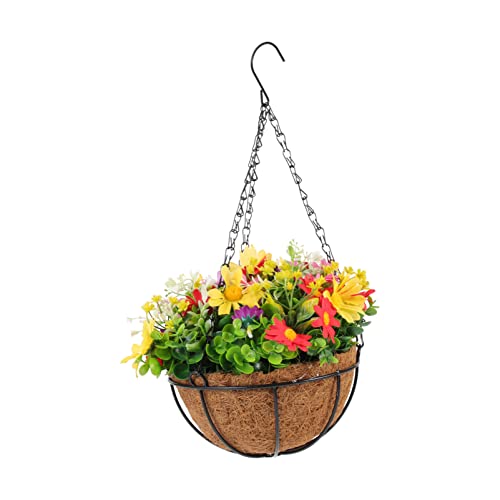 PRETYZOOM Hängender Korb Blumentopf Ornamente Hochbeet im Garten künstliche Pflanzen Solar- Fee Anlage kunstpflanze kunstplflanze Kunstblume mit Blumenampel künstliche Blumen mit Korb Kokos von PRETYZOOM